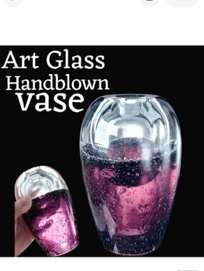 Art glass italian murano style unique air bubble pattern heavy vase